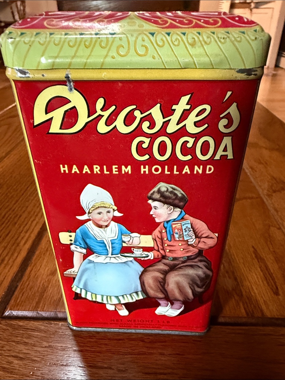 Droste's Cocoa Vintage Red Tin with Green Lid